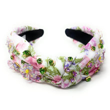 Load image into Gallery viewer, Summer Knot headband, multicolor knot headband, floral knotted headband, floral accessories, multicolor top knot headband, white headband, floral headband, light pink color hair band, roses fabric headbands, baby shower headband, multi color knotted headband, baby shower knotted headband, floral hair accessories, summer accessories, spring accessories, spring headband, summer headband, custom headband, handmade headbands, floral knotted headband, best selling items, jeweled headband, handmade gifts