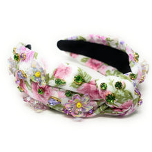 Load image into Gallery viewer, Summer Knot headband, multicolor knot headband, floral knotted headband, floral accessories, multicolor top knot headband, white headband, floral headband, light pink color hair band, roses fabric headbands, baby shower headband, multi color knotted headband, baby shower knotted headband, floral hair accessories, summer accessories, spring accessories, spring headband, summer headband, custom headband, handmade headbands, floral knotted headband, best selling items, jeweled headband, handmade gifts