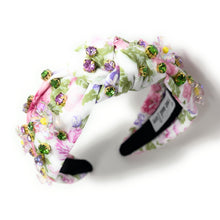 Load image into Gallery viewer, Summer Knot headband, multicolor knot headband, floral knotted headband, floral accessories, multicolor top knot headband, white headband, floral headband, light pink color hair band, roses fabric headbands, baby shower headband, multi color knotted headband, baby shower knotted headband, floral hair accessories, summer accessories, spring accessories, spring headband, summer headband, custom headband, handmade headbands, floral knotted headband, best selling items, jeweled headband, handmade gifts