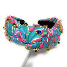 Load image into Gallery viewer, headbands for women, Wide knot headband, handmade headbands, top knotted headband, knotted headband, hair band for women, embellished headband, rhinestone headband, bejeweled floral headband, luxury headband, jeweled headband, knotted jeweled headband, bling headband, embellished knot headband, luxury knot headband, knot headband, Floral rhinestone headband, retro hair accessories, floral headbands, summer headbands, custom jeweled headband, embellished headband, best selling items, custom headbands