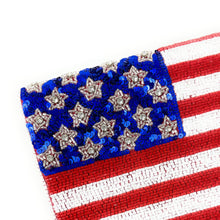 Load image into Gallery viewer, USA Flag Beaded Clutch, Star American USA Flag Seed Bead Cross body Clutch Bag, Beaded Flag Purse, 4th of July Gift, Patriotic Clutch Purse, USA patriotic beaded clutch, patriotic Accessories, USA Clutch Bag, American Flag print, American Flag clutch, American Flag Purse, Beaded Clutch Purse, Patriotic Purse, Gifts for her, Best selling items, red white and blue accessories, beaded crossbody, beaded purse, White blue purse, USA stars purse, Americana purse, Patriotic bag