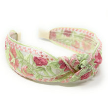 Load image into Gallery viewer, headband for women, fashion headbands, sheer headband, best selling items, embroidered headband, summer headband, top knot headband, woven top knot headband, floral headband, hair band, trendy headbands, top knotted headband, spring headband, spring summer style, handmade headbands, top knotted headband, knotted headband, hair band for women, floral fashion headband, twist headband, headband style, hair accessories, boho knotted headband, chic headband, Boho twisted headband