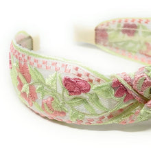 Load image into Gallery viewer, headband for women, fashion headbands, sheer headband, best selling items, embroidered headband, summer headband, top knot headband, woven top knot headband, floral headband, hair band, trendy headbands, top knotted headband, spring headband, spring summer style, handmade headbands, top knotted headband, knotted headband, hair band for women, floral fashion headband, twist headband, headband style, hair accessories, boho knotted headband, chic headband, Boho twisted headband