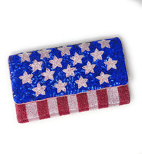 Load image into Gallery viewer, Stars &amp; Stripes Hand-Beaded American Flag Clutch Bag