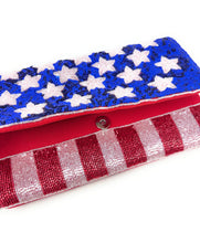 Load image into Gallery viewer, Stars &amp; Stripes Hand-Beaded American Flag Clutch Bag