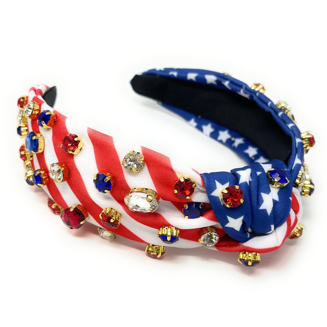 Americana Jeweled Headband, Patriotic Knotted Headband, Star Knotted Headband, Americana Hair Accessories, Red White Headband, Best Seller, headbands for women, best selling items, knotted headband, hairbands for women, hair accessories, Independence day gifts, Independence day Headband, Memorial day hair accessories, American headband, USA flag headband, Fourth of July headband, Fourth of July gifts, red white headband, star knot headband, Jeweled headband, USA Jeweled headband, USA Headband