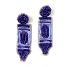 Load image into Gallery viewer, custom beaded Earrings, crayon jeweled Earrings, crayon Beaded Earrings, summer jeweled earrings, handmade earrings, custom earrings, party accessories, teacher embellished earrings, custom earrings, teacher gifts, birthday gifts, bohemian earrings, luxurious handmade accessories, teachers jewelry, Fancy earrings, boho earrings, beaded earrings, Fancy jeweled earrings, statement earrings, best selling items, seahorse accessories, handmade gifts, custom gifts, teacher earrings, cute earrings