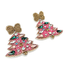 Load image into Gallery viewer,  Christmas Beaded Earrings, Pink Christmas Earrings, Holiday Earrings, Christmas Beaded Earrings, Seed Bead, Merry Christmas, Pink earrings, Pink beaded earrings, Christmas beaded earrings, Christmas earrings, holiday earrings, pink holiday earrings, Pink tree earrings, Christmas tree bead earrings, holiday gifts, holiday accessories, holiday beaded accessories, Holiday pink accessories, Holiday Christmas earrings, Christmas gifts, Best seller, best Selling items, Christmas earrings, Custom earrings