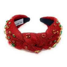 Load image into Gallery viewer, Christmas Jeweled Headband, Christmas Knotted Headband, red Knotted Headband, Christmas Hair Accessories, Red Headband, Best Selling items, shimmer headbands, headbands for women, knotted headband, Red plaid accessories, Christmas gifts, Christmas knot Headband, Red hair accessories, Christmas headband, holiday headband, Statement headband, Red gifts, embellished knot headband, jeweled knot headband, Red Embellished headband, Christmas embellished headband, red shimmer headband, Holiday headband
