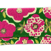 Load image into Gallery viewer, Floral beaded clutch purse, seed bead purse, beaded bag, tropical handbag, beaded bag, floral seed bead clutch, birthday gift for her, clutch bag, seed bead purse, engagement gift, party clutches, bridal gift, floral purse, gifts to bride, wedding gift, evening bags, Summer beaded clutch purse, birthday gift for her, summer clutch, green clutch purse, beaded bag, summer bag, boho purse, black beaded clutch purse, unique bags, best selling items, handmade gifts, handmade bag purse, Green clutch purse