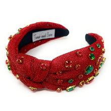 Load image into Gallery viewer, Christmas Jeweled Headband, Christmas Knotted Headband, red Knotted Headband, Christmas Hair Accessories, Red Headband, Best Selling items, shimmer headbands, headbands for women, knotted headband, Red plaid accessories, Christmas gifts, Christmas knot Headband, Red hair accessories, Christmas headband, holiday headband, Statement headband, Red gifts, embellished knot headband, jeweled knot headband, Red Embellished headband, Christmas embellished headband, red shimmer headband, Holiday headband