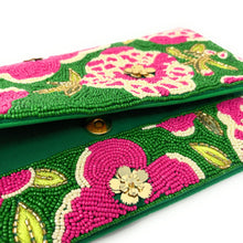 Load image into Gallery viewer, Floral beaded clutch purse, seed bead purse, beaded bag, tropical handbag, beaded bag, floral seed bead clutch, birthday gift for her, clutch bag, seed bead purse, engagement gift, party clutches, bridal gift, floral purse, gifts to bride, wedding gift, evening bags, Summer beaded clutch purse, birthday gift for her, summer clutch, green clutch purse, beaded bag, summer bag, boho purse, black beaded clutch purse, unique bags, best selling items, handmade gifts, handmade bag purse, Green clutch purse