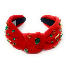 Load image into Gallery viewer, Christmas Jeweled Headband, Christmas Knotted Headband, red Knotted Headband, Christmas Hair Accessories, Red Headband, Best Selling items, red velour headbands, headbands for women, knotted headband, Red velvet accessories, Christmas gifts, Christmas knot Headband, Red hair accessories, Christmas headband, holiday headband, Statement headband, Red gifts, embellished knot headband, jeweled knot headband, Red Embellished headband, Christmas embellished headband, gingerbread man headband, Holiday headband