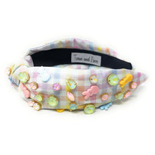 Load image into Gallery viewer, headbands for women, Easter knotted headband, peeps headband, top knot headband, Easter egg top knot headband, Easter headband, Easter hair band, bunny knot headband, top knotted headband, Bunny knotted headband, handmade headbands, top knotted headband, hand bead knotted headband, Easter bunny hair band for women, liberty knot headband, statement headbands, embellished headband, best selling items, Easter knot headband, Easter bunny headband, Easter hair accessories, Easter knot headband, custom headband