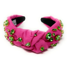 Load image into Gallery viewer, Summer Knot headband, multicolor knot headband, pink knotted headband, pink green accessories, multicolor top knot headband, pink headband, green headband, pink green color hair band, pink fabric headbands, baby shower headband, multi color knotted headband, summer knotted headband, pink hair accessories, summer accessories, pink green accessories, custom headband, summer headband, handmade headbands, solid knotted headband, best selling items, jeweled headband, handmade gifts, Solid color headband