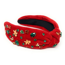 Load image into Gallery viewer, Christmas Jeweled Headband, Christmas Knotted Headband, red Knotted Headband, Christmas Hair Accessories, Red Headband, Best Selling items, red velour headbands, headbands for women, knotted headband, Red velvet accessories, Christmas gifts, Christmas knot Headband, Red hair accessories, Christmas headband, holiday headband, Statement headband, Red gifts, embellished knot headband, jeweled knot headband, Red Embellished headband, Christmas embellished headband, gingerbread man headband, Holiday headband