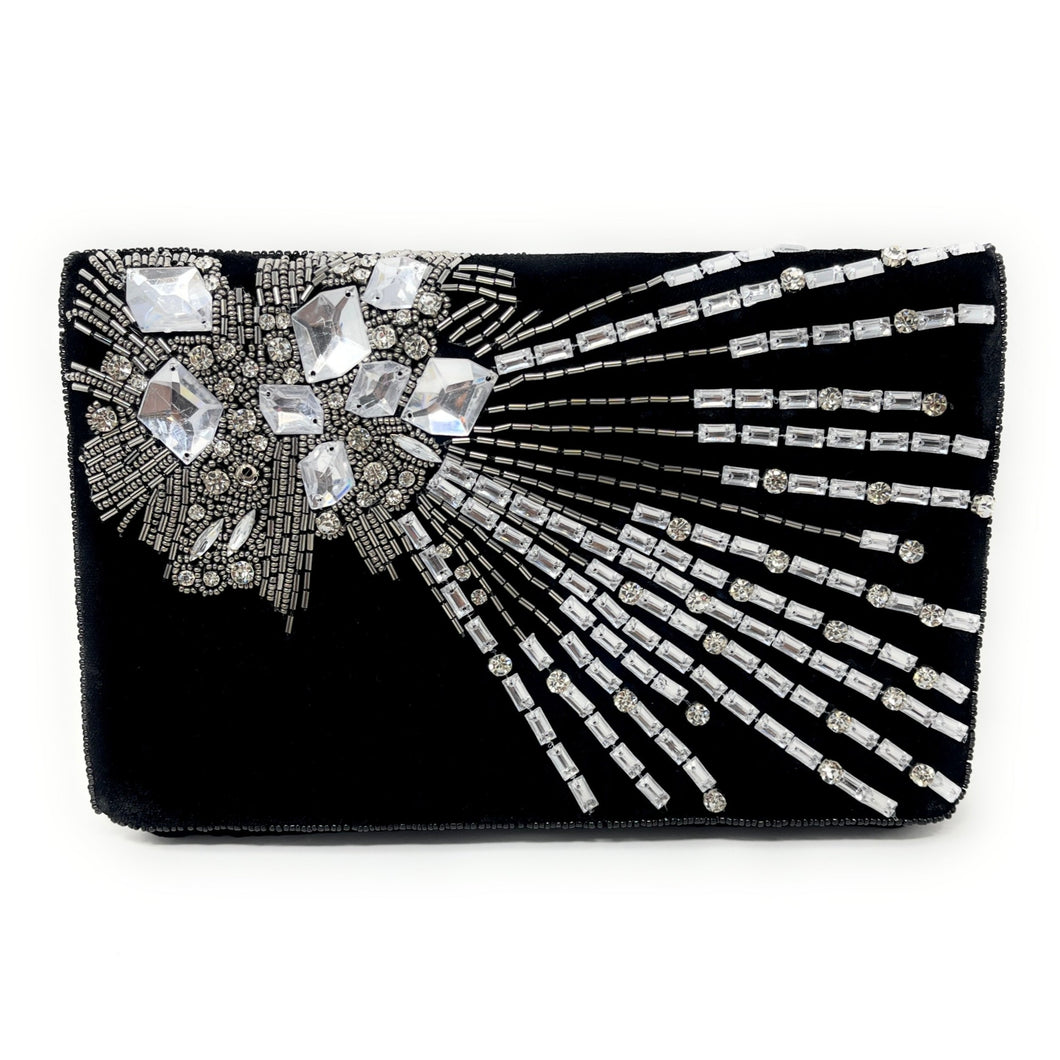 Women's Black Beaded Purse Clutch With Chains One Size Kâfemme