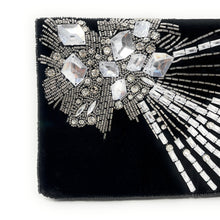 Load image into Gallery viewer, velour clutch purse, beaded bag, birthday gift for her, velvet purse, Black beaded bag, black velvet clutch, black velour bag, clutch bag, engagement gift, bridal gift to bride, bridal gift, gifts to bride, wedding gift, bride gifts, cross body purse, bride to be gift, bachelorette gifts, evening clutches, evening bags, cocktail purse, luxurious bags, best selling items, party bag, boho clutch, bridesmaid gift, velvet beaded clutch, velvet clutch, velvet purse, holiday bags, evening clutches, evening bags. 