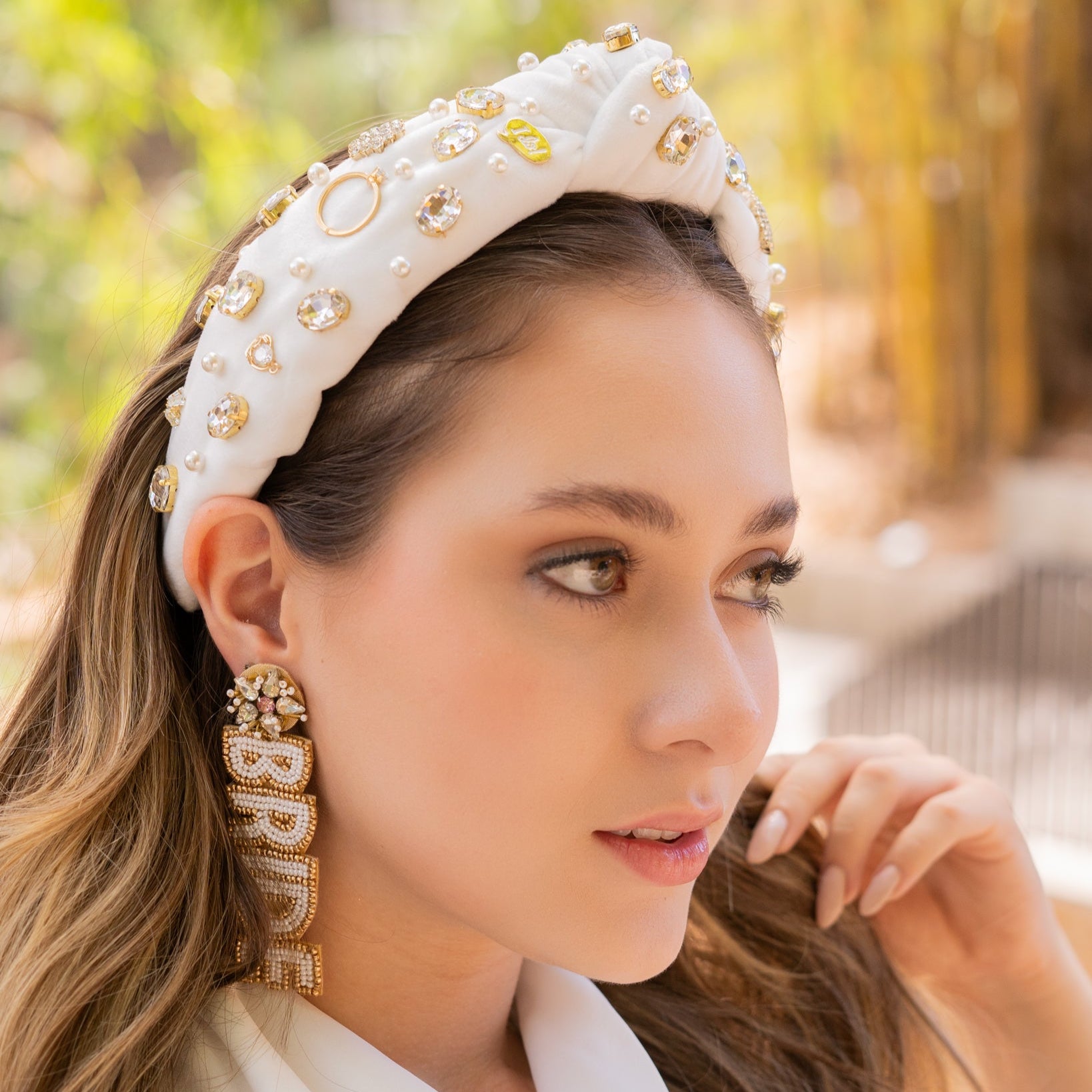 Elegant bronze  beaded Embellished Headband BRIDAL Gold Crystal Headband – Namjosh main image 4
