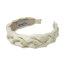 Load image into Gallery viewer, ivory braided headband, headbands for women, cream color headband, ivory knot headband, best selling items, cream color headband, braided headband, braided hair accessories, best seller, braided ivory fabric headband, ivory hair accessories, handmade headband, custom headband, boho headband, summer spring headband, soft white headband, custom headband, handmade headband, summer headband, beige braided headband, best selling items, solid color braided headband 
