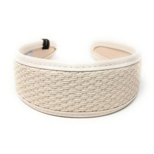 Load image into Gallery viewer, Ivory woven headband with textured pattern, lying on a white surface. The headband exudes a casual, earthy elegance.