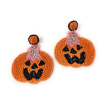 Load image into Gallery viewer, Pumpkin-shaped beaded earrings on a white background