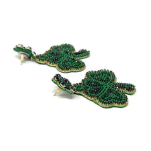 Load image into Gallery viewer, Pair of green leaf-shaped earrings on a white background