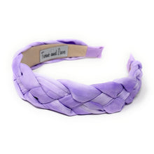Load image into Gallery viewer, Lavender braided satin headband featuring a soft woven design for an elegant and minimalist everyday style.