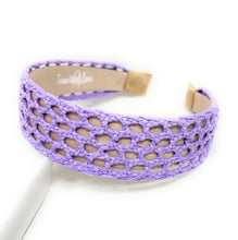 Load image into Gallery viewer, Lavender woven headband featuring an open lattice design with a padded neutral lining for comfortable wear.