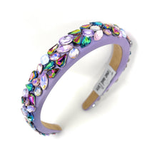 Load image into Gallery viewer, Lavender headband with colorful gemstones on a white background