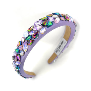 Lavender headband with colorful gemstones on a white background