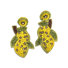 Load image into Gallery viewer, Pair of earrings with yellow lemons design on a white background