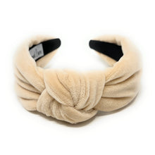 Load image into Gallery viewer, Fall Autumn Headband, Fall Knotted Headband, light beige Knot Headband, Fall Hair Accessories, velvet ivory Headband, Best Seller, headbands for women, best selling items, knotted headband, hairbands for women, Fall Winter gifts, Solid color knot Headband, Solid color hair accessories, ivory knot headband, Velour knotted headband, Statement headband, Birthday gifts, embellished knot headband, Fall Autumn  accessories, light beige headband, ivory velour headband, Velvet knot headband, velvet knotted headband