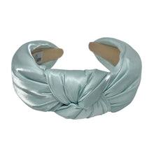 Load image into Gallery viewer, Light blue satin headband on a white background