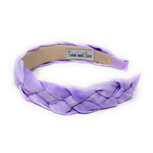 Load image into Gallery viewer, Pastel purple woven headband crafted with soft satin texture and a comfortable lightweight fit.