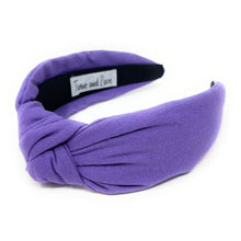 Load image into Gallery viewer, Wide lilac headband with a classic center knot, crafted from textured fabric for a stylish and comfortable fit.