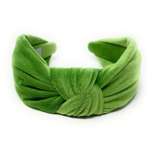 Load image into Gallery viewer, Fall Autumn Headband, Fall Knotted Headband, green Knot Headband, Fall Hair Accessories, velvet lime green Headband, Best Seller, headbands for women, best selling items, knotted headband, hairbands for women, Fall Winter gifts, Solid color knot Headband, Solid color hair accessories, wide knot headband, Velour knotted headband, Statement headband, Birthday gifts, lime green wide knot headband, Fall Autumn  accessories, Purple headband, lime green velour headband, Velvet knot headband, velvet knotted headba