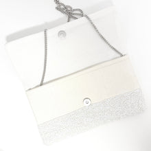 Load image into Gallery viewer, Elegant sports-inspired beaded purse featuring handcrafted tennis graphics and sparkling artisan details on an all-white design.