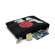 Load image into Gallery viewer, Black hand-beaded basketball coin purse featuring LOVE lettering and a red basketball motif.