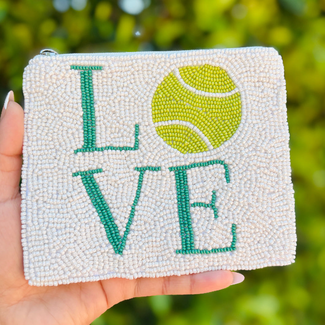 Small beaded pouch with LOVE tennis motif