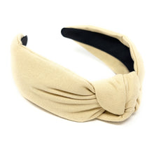 Load image into Gallery viewer, Wide linen-look headband in a versatile cream-beige shade with a stylish front knot and lightweight design.