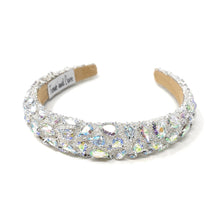 Load image into Gallery viewer, Sparkling crystal-embellished headband with iridescent rhinestones on a neutral fabric band.