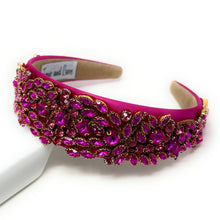 Load image into Gallery viewer, headband for women, fall headband, fuchsia baroque headband, fall winter headband, multicolor headband, bridal headband, bridal accessories, fuchsia luxurious hairband, luxurious hair band, unique embellished headband, unique headband, statement headband, custom bridal headband, fuchsia color accessories, embellished headband, gemstone headband, luxury headband, embellished headband, bling headband, baroque embellished headband, custom headband, jeweled baroque headband, evening hair accessory