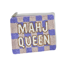 Load image into Gallery viewer, Beaded pouch with 'MAH QUEEN' text on a blue and white checkered background