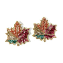 Load image into Gallery viewer, maple beaded Earrings, autumn Earrings, Autumn leaf Earrings, Fall Earrings, earrings for Thanksgiving, Thanksgiving earrings, orange earrings, Unique earrings, maple leaf earrings, Autumn jewelry, statement earrings, Brown earrings, Fall beaded earrings, Autumn jewelry, Holiday earrings, pumpkin earrings, custom designs, maple earrings, dangling earrings, unique earrings, Thanksgiving accessories, Autumn accessories, Autumn brown earrings, Fall accessories, best selling fall earrings
