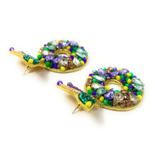 Load image into Gallery viewer, earrings for women, Mardi gras king cake earrings, beaded earrings, Mardi Gras earrings, NOLA earrings, Mardi earrings, Purple earrings, Mardi Gras king cake beaded earrings, trendy earrings, party earrings, New Orleans party earrings, Mardi gras party earrings, holiday earrings, luxury earrings, Mardi gras accessories, Mardi Gras gifts, Mardi Gras New Orleans earrings, custom earrings, handmade earrings, Mardi Gras beaded earrings, Mardi Gras accessories, boho earrings, custom earrings, best selling items