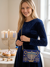 Load image into Gallery viewer, Hanukkah Glam Large Beaded Pouch