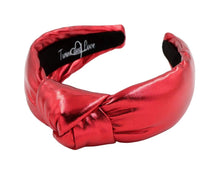 Load image into Gallery viewer, Shiny red padded headband with twisted knot detail on top