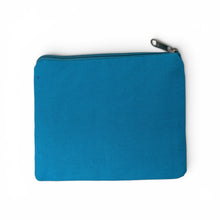 Load image into Gallery viewer, A rectangular blue canvas zipper pouch with a silver metal zipper pull, shown on a plain white background.
