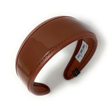 Load image into Gallery viewer, Elegant wide headband in warm brown patent material